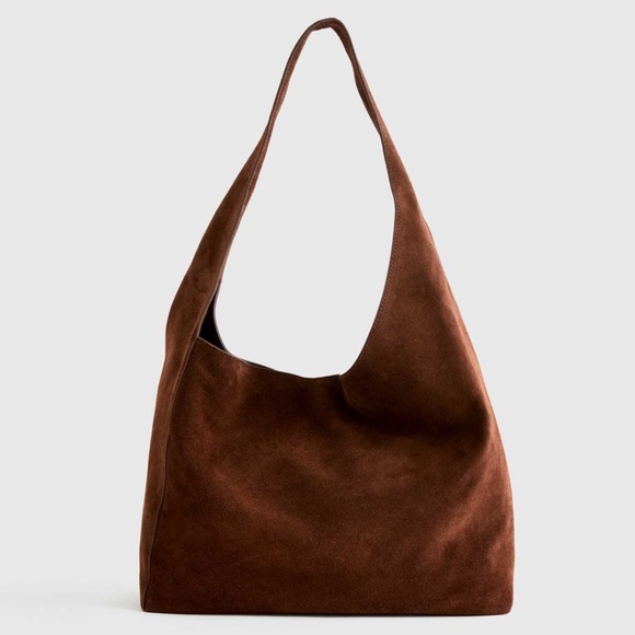 Quince Italian Suede Slouchy Shoulder Bag - Chocolate Brown Tote Purse Handbag - Picture 1 of 6